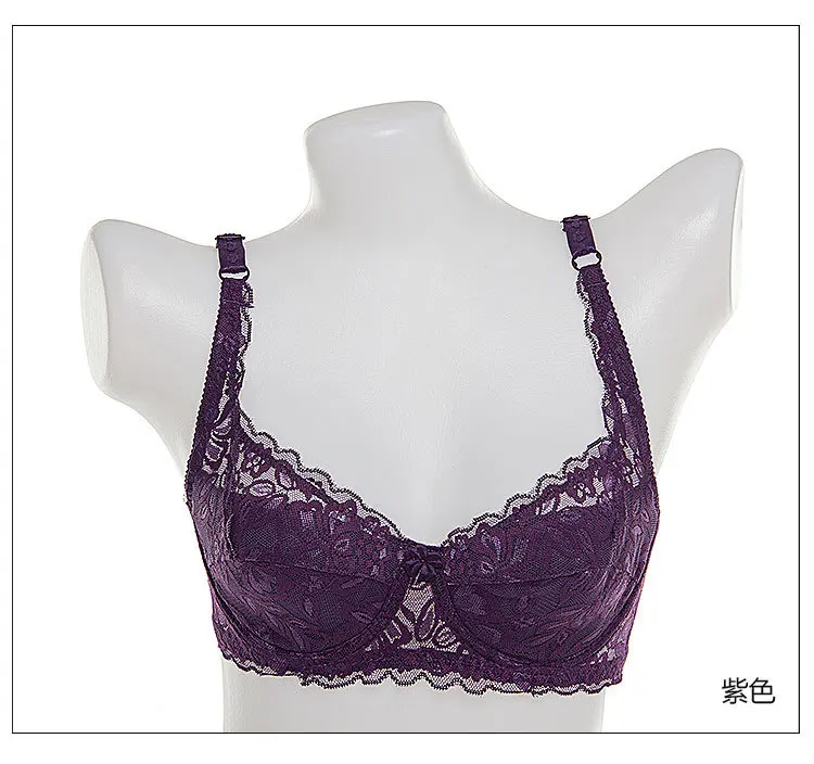 Mozhini Fashion push up bra Sexy Lady Sexy Underwear Full Coverage Minimizer Non Padded Lace Sheer Bra big 32-40 BC Cup sexy bra 9