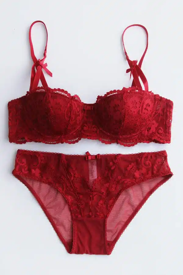 CINOON Fashion sexy bra set underwear intimates embroidery lace temptation black red and white bride small bra underwear set 17