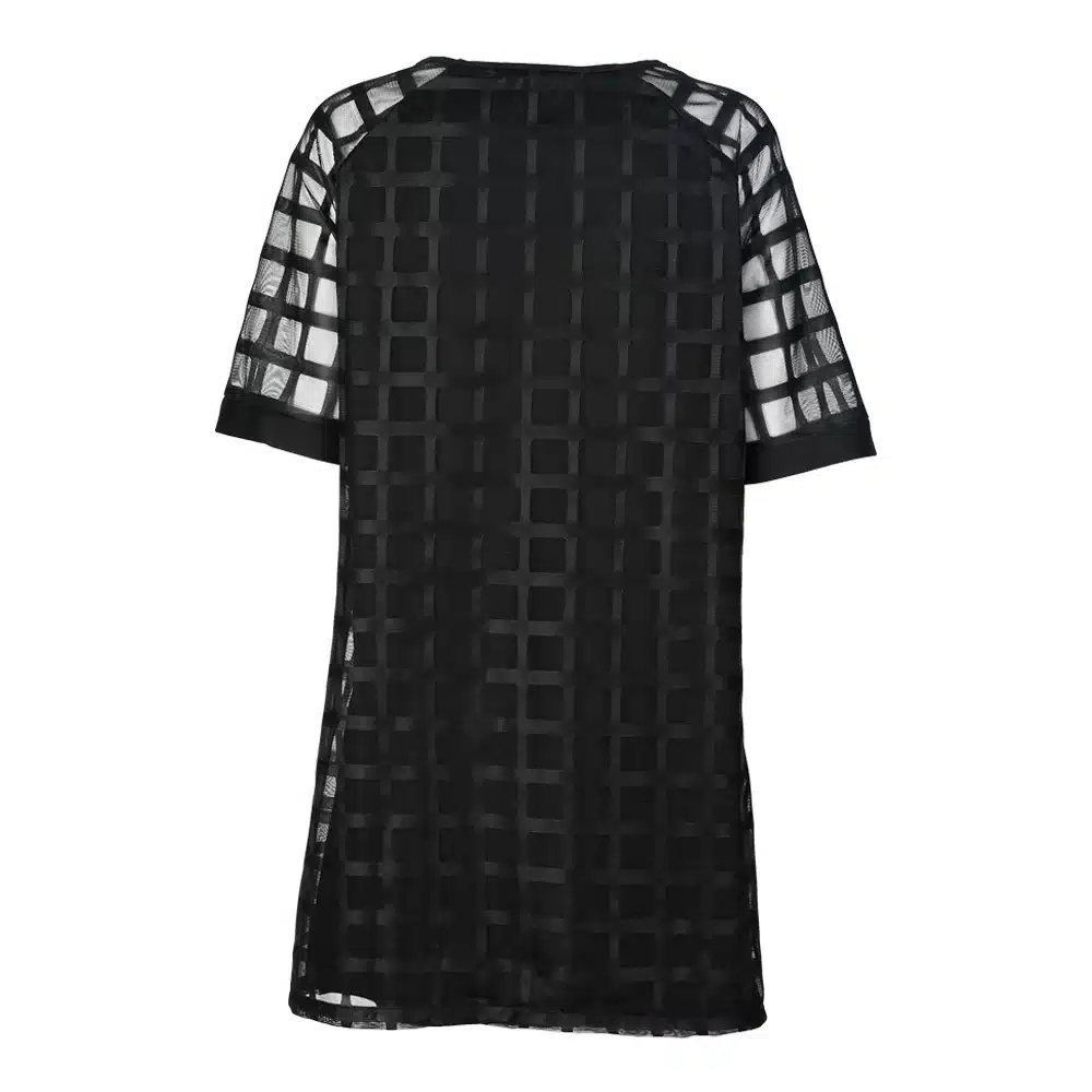 Kissmilk Women Plus Size Checkered Pattern O Neck Sheer Mesh Shirt Dress Shift Dress OL Vintage Party Big Size Dress 5XL 6XL 17