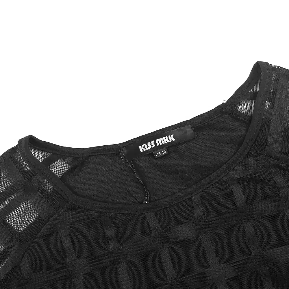 Kissmilk Women Plus Size Checkered Pattern O Neck Sheer Mesh Shirt Dress Shift Dress OL Vintage Party Big Size Dress 5XL 6XL 19