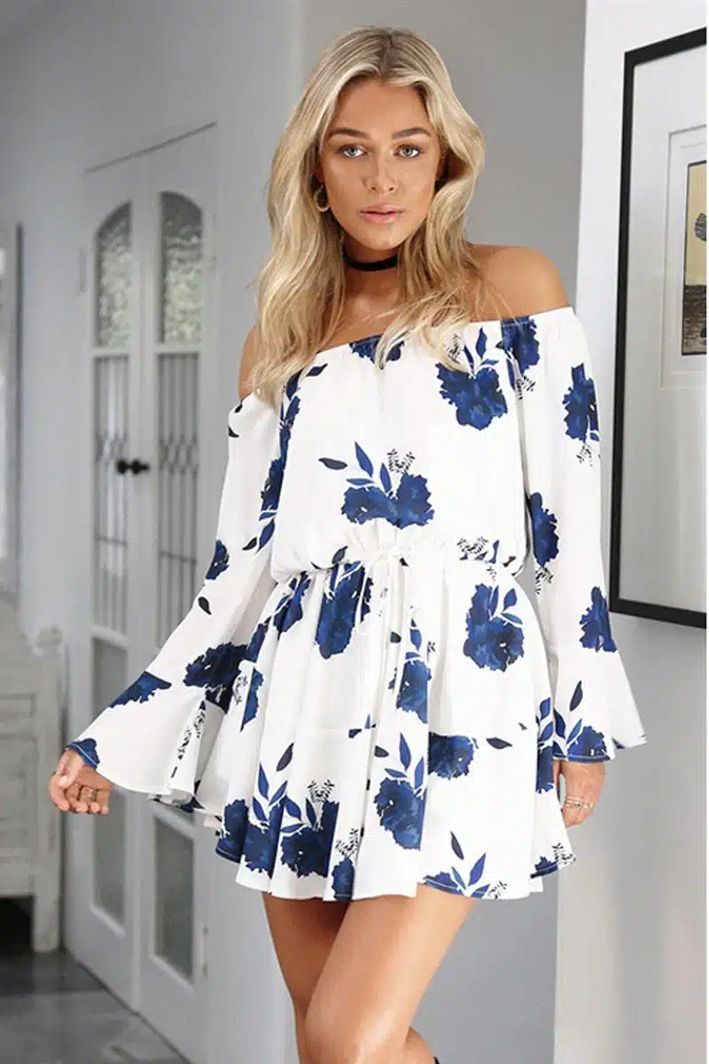ELSVIOS Sexy Off Shoulder Slash Neck Office Dress 2017 Summer Floral Print Beach Dress Casual Flare Sleeve Women Dress Vestidos 6
