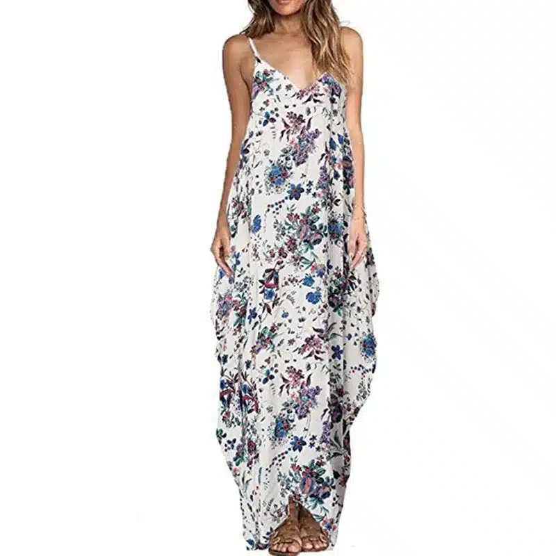 Print Floral Loose Boho Bohemian Beach Dress Women Sexy Strap V-Neck Retro Vintage Long Maxi Dress Summer 2018 Plus Size 3XL 16