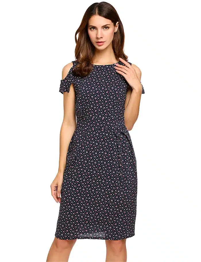 ANGVNS Women Vintage Summer Dress 2018 Top Rufflles Cold Shoulder Short Sleeve Floral Print Casual Dress with Belt Beach Dress 21