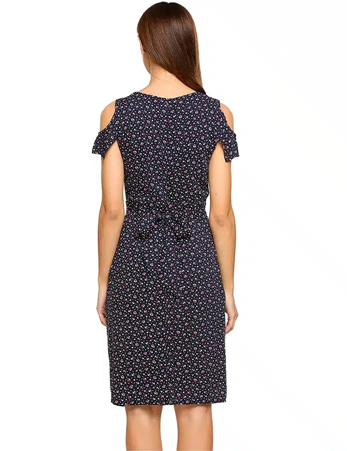 ANGVNS Women Vintage Summer Dress 2018 Top Rufflles Cold Shoulder Short Sleeve Floral Print Casual Dress with Belt Beach Dress 24