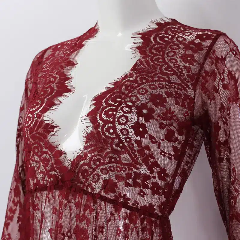 ArtSu Women 2017 Sexy V-neck Long Sleeve Long Lace Dress Summer Floral Maxi Vestidos Mujer Plus Sexy Black White Red 4XL DR5046 27