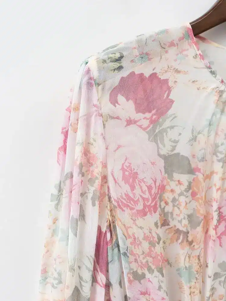 Autumn Dress Chiffon Sweet Women O Neck Long Sleeve Floral Dress Elastic Waist Casual Midi Dress Brand Vestidos Mujer XDWM375 11