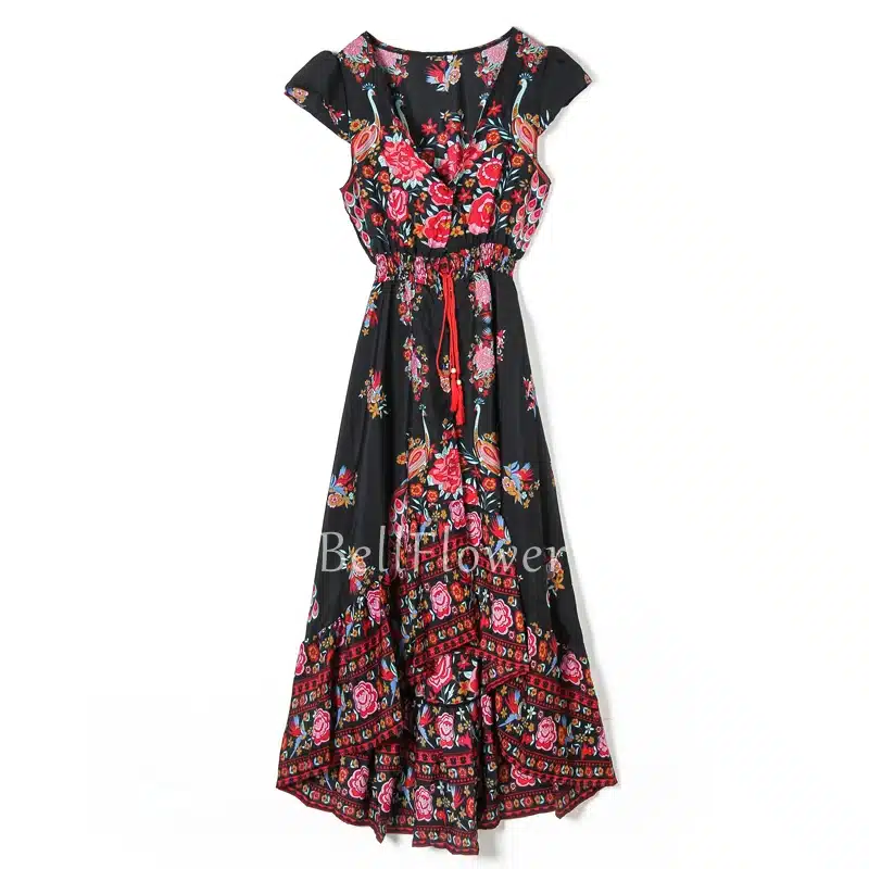 BellFlower Summer Boho Dress Etehnic Sexy Print Retro Vintage Dress Tassel Beach Dress Bohemian Hippie Dress Robe Vstidos Mujer 15