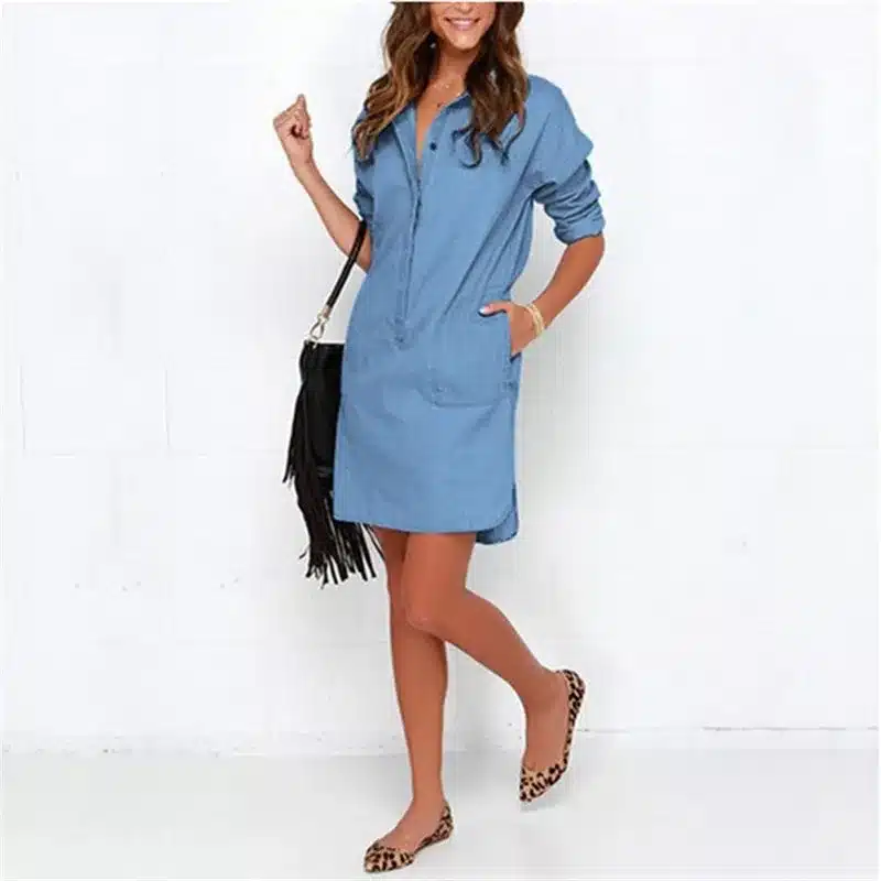 Causal Women Denim Shirt Dress Summer Irregular shirt dress Long Sleeve Sexy Mini Dress Casual Loose Jean Dresses LJ1286E 12