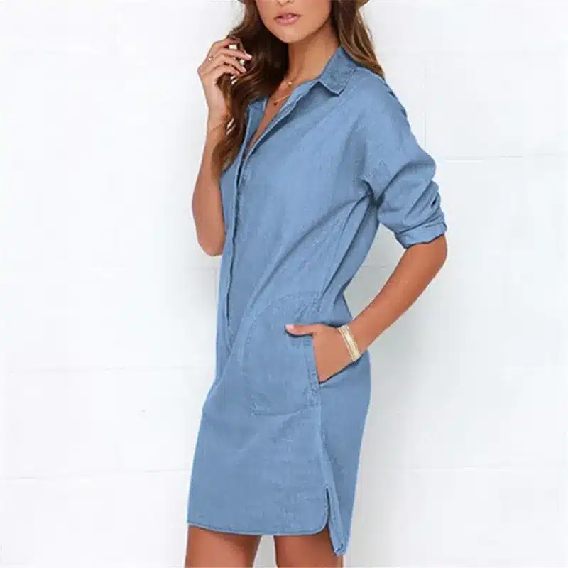 Causal Women Denim Shirt Dress Summer Irregular shirt dress Long Sleeve Sexy Mini Dress Casual Loose Jean Dresses LJ1286E 13