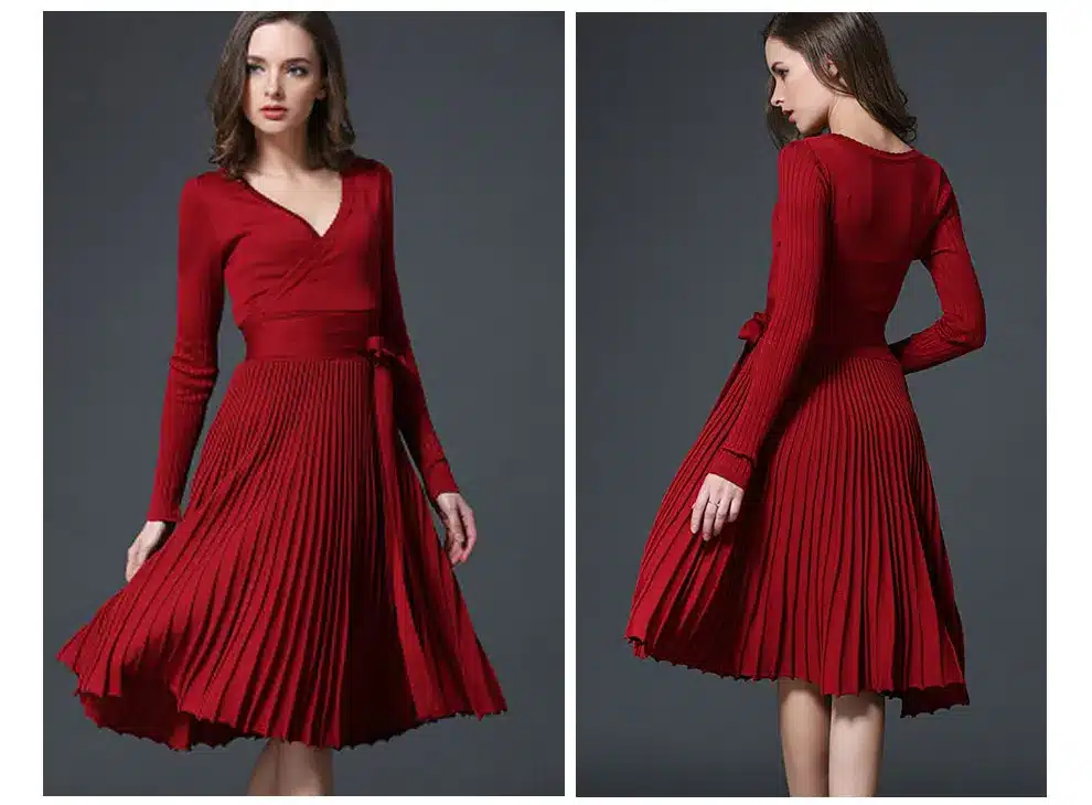 High Quality Elegant Winter Dress 2017 Office Dresses For Women Decorative Sashes V-Neck Solid Plus Size Vintage Vestidos 6