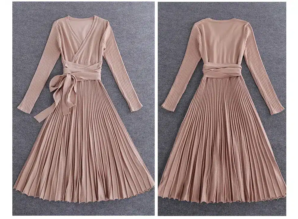 High Quality Elegant Winter Dress 2017 Office Dresses For Women Decorative Sashes V-Neck Solid Plus Size Vintage Vestidos 8