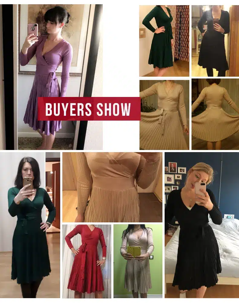 High Quality Elegant Winter Dress 2017 Office Dresses For Women Decorative Sashes V-Neck Solid Plus Size Vintage Vestidos 10