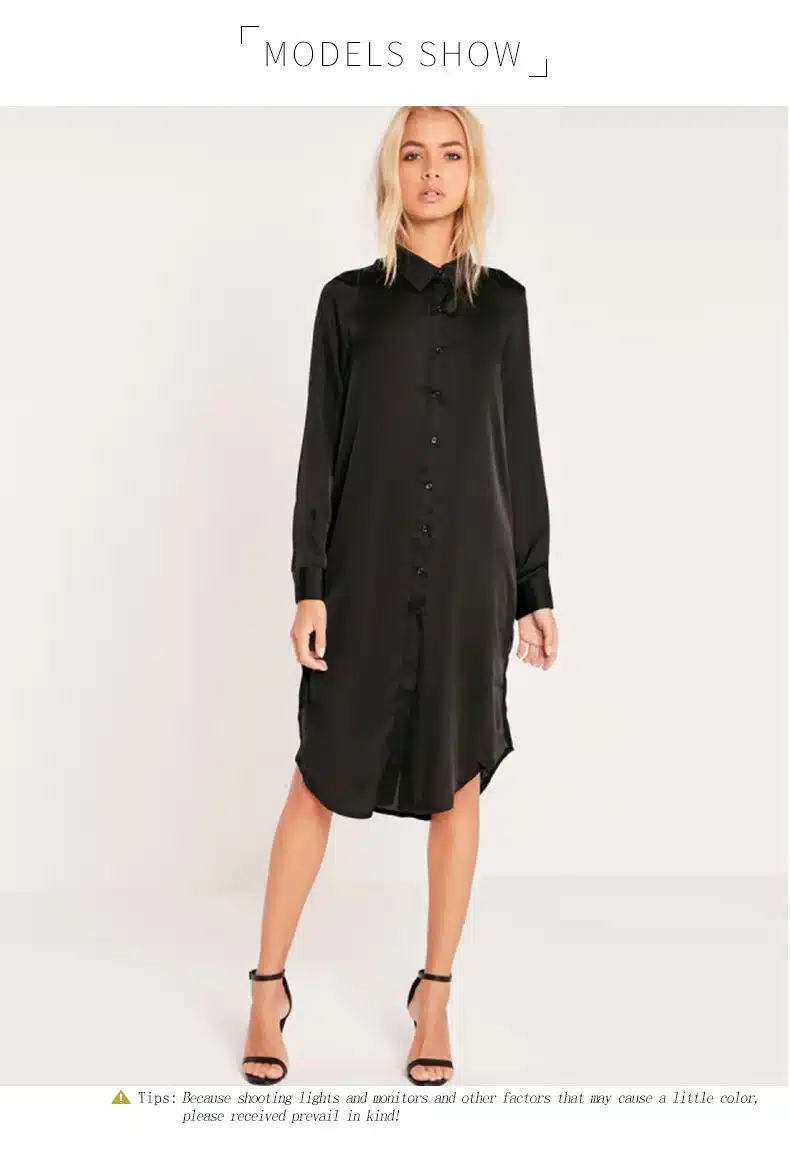 HDY Haoduoyi Women Black Embroidery Shirt Dress Casual Button Down Loose Fit Party Dress Long Sleeves Split Office Work Dress 18