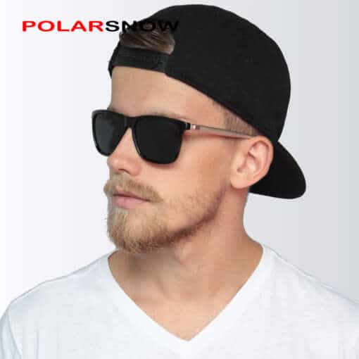 Stiilsed mustad meeste päikeseprillid POLARSNOW kaubamärgilt, alumiiniumist ja TR90 materjalist, polariseeritud läätsedega, sobivad autojuhtimiseks ja vabaaja kandmiseks.