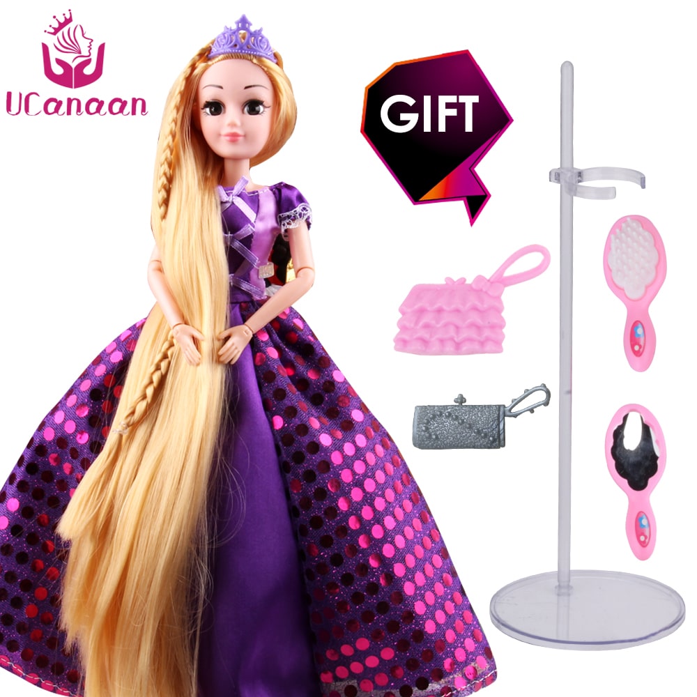 Lillas kleidis pikkade juustega barbie nukk