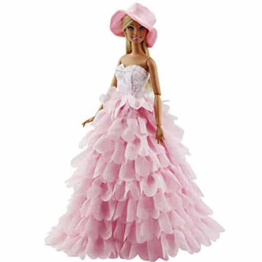 Roosakas kleit ja müts Barbie nukule, elegantselt viimistletud detailidega