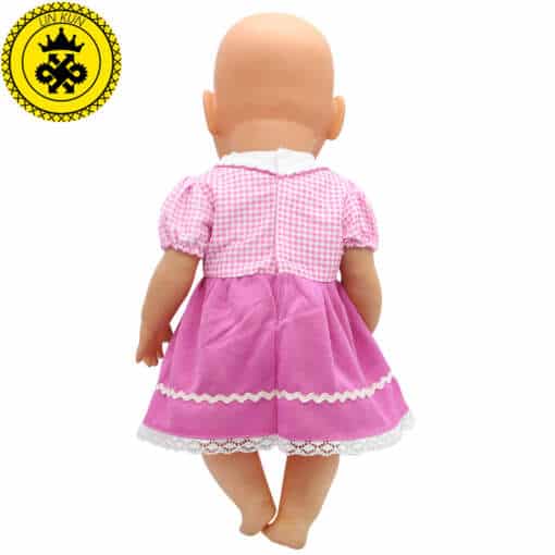 roosa-valge ruuduline kleit pitsiga 43 cm nukule