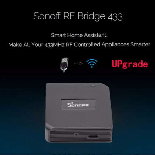 Intelligentne must nutilüliti, mis on osa Sonoff RF Bridge 433 MHz WiFi universaalsest lülitist, võimaldades kaugjuhtimist ja nutika kodu automatiseerimist.