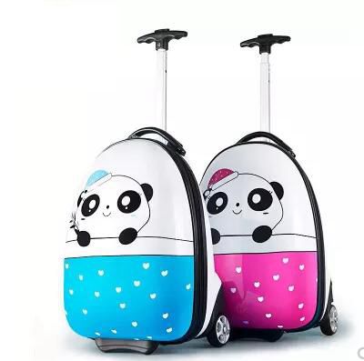 Panda ja südametega reisikohver lastele, mustvalge panda ja värviliste südametega muster