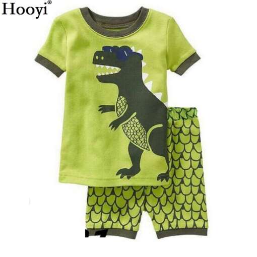 Laste lühikesed pidžaamad dinosauruse pildiga, suvised ja pehmest puuvillast.