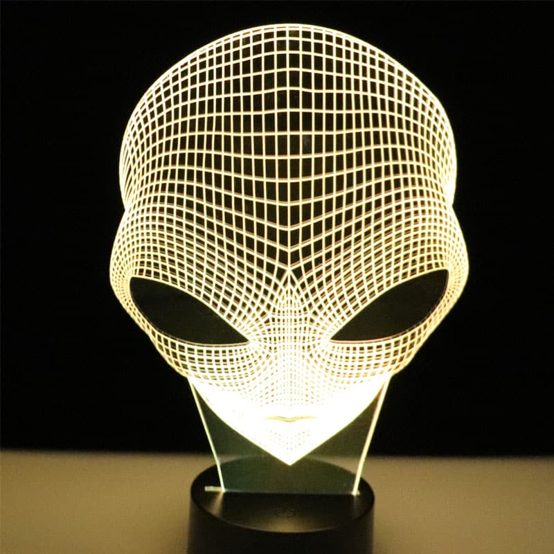 Värvimuutev tulnuka peaga lamp seitsme erineva värvitooniga kodukaunistuseks, 3D LED valguse ja optilise illusiooni efektiga