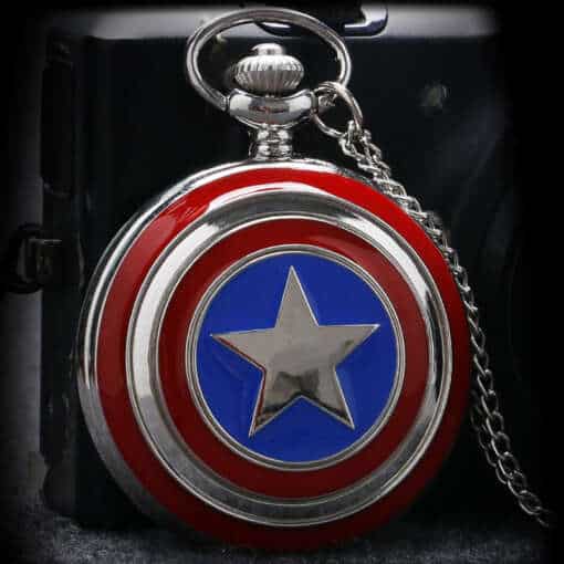 Steampunk Captain America Avengersi kilbiga kvarts taskukellade komplekt, kaelakee, fob kett ja kinkekarp meestele ja poistele