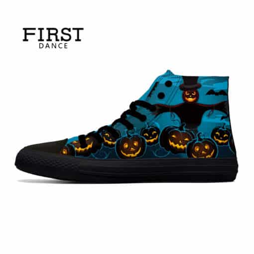 Esimese tantsu kõrged sinised lõuendist meeste tennised Halloween-teemalise kõrvitsamustriga.