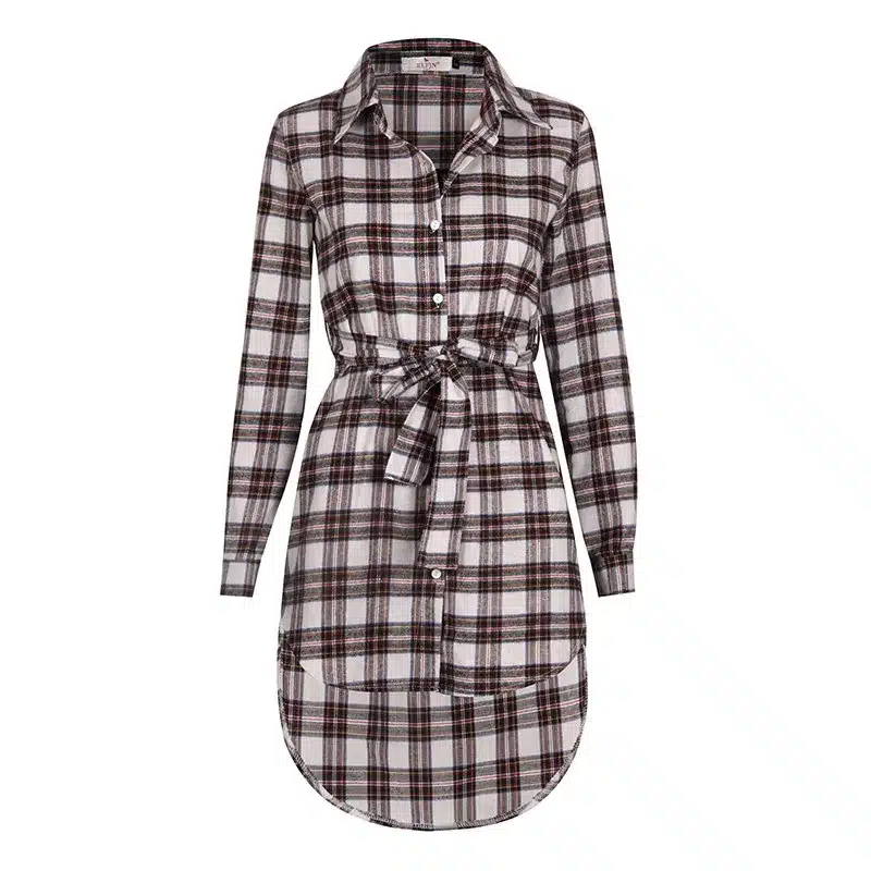 NEW Women Dress Sexy Long Sleeve Office Dress Irregular Plaid Shirt Dresses Women Clothes LJ5932E 13