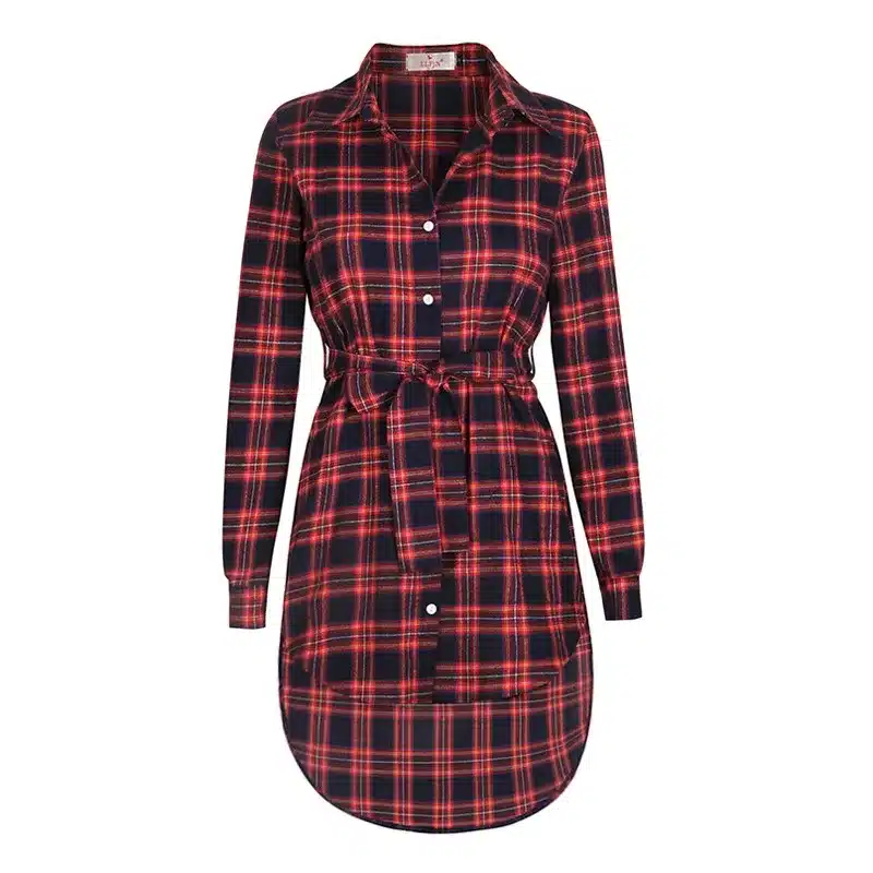 NEW Women Dress Sexy Long Sleeve Office Dress Irregular Plaid Shirt Dresses Women Clothes LJ5932E 15
