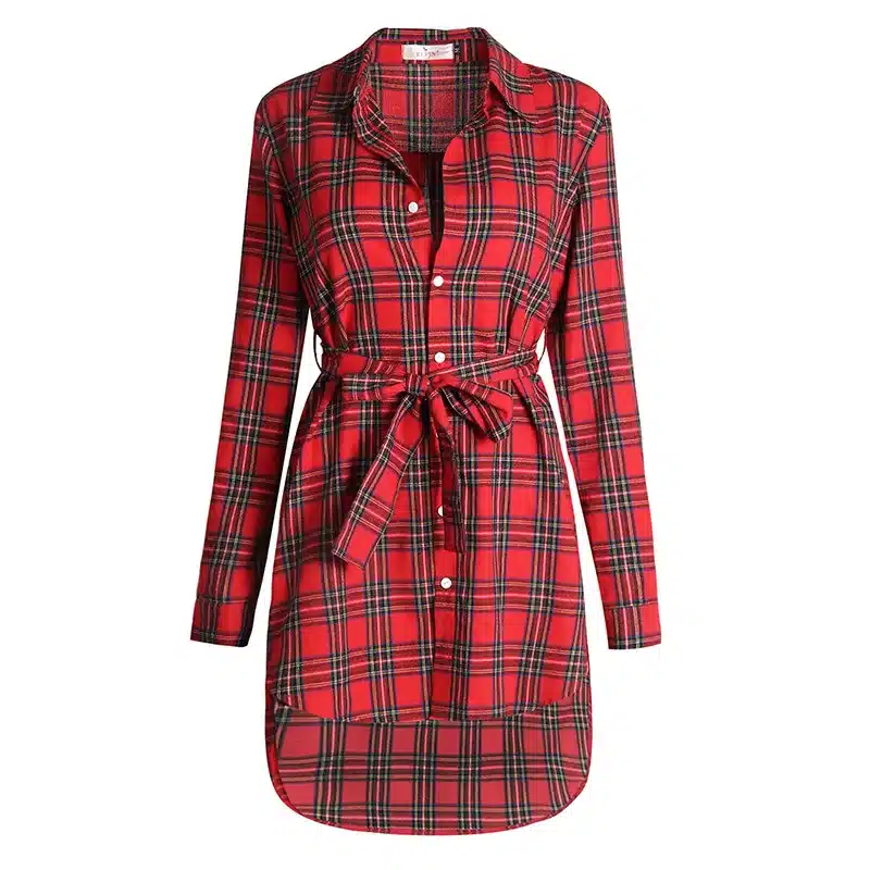 NEW Women Dress Sexy Long Sleeve Office Dress Irregular Plaid Shirt Dresses Women Clothes LJ5932E 19
