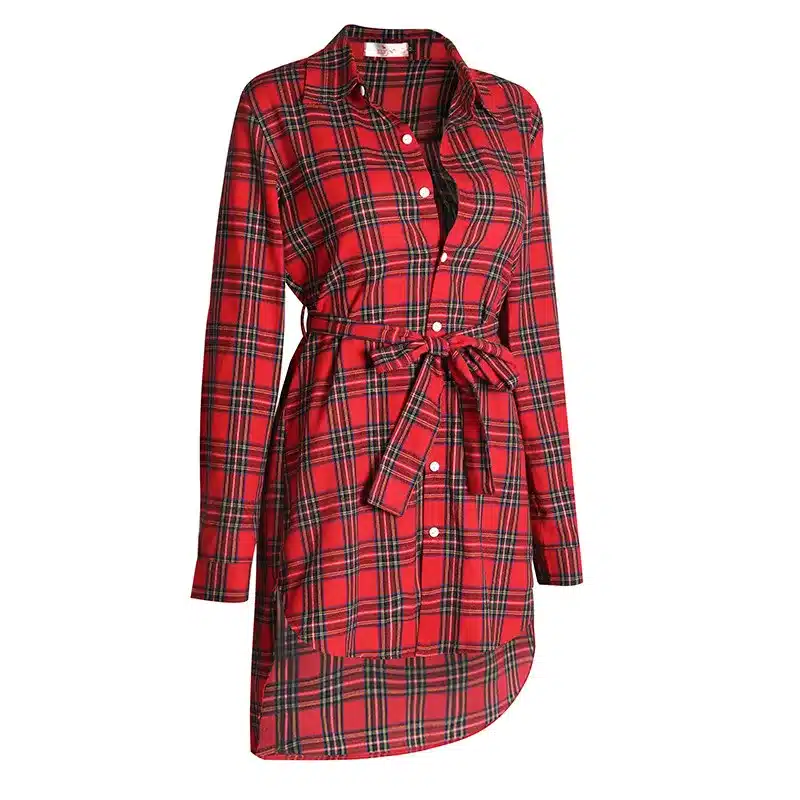 NEW Women Dress Sexy Long Sleeve Office Dress Irregular Plaid Shirt Dresses Women Clothes LJ5932E 20