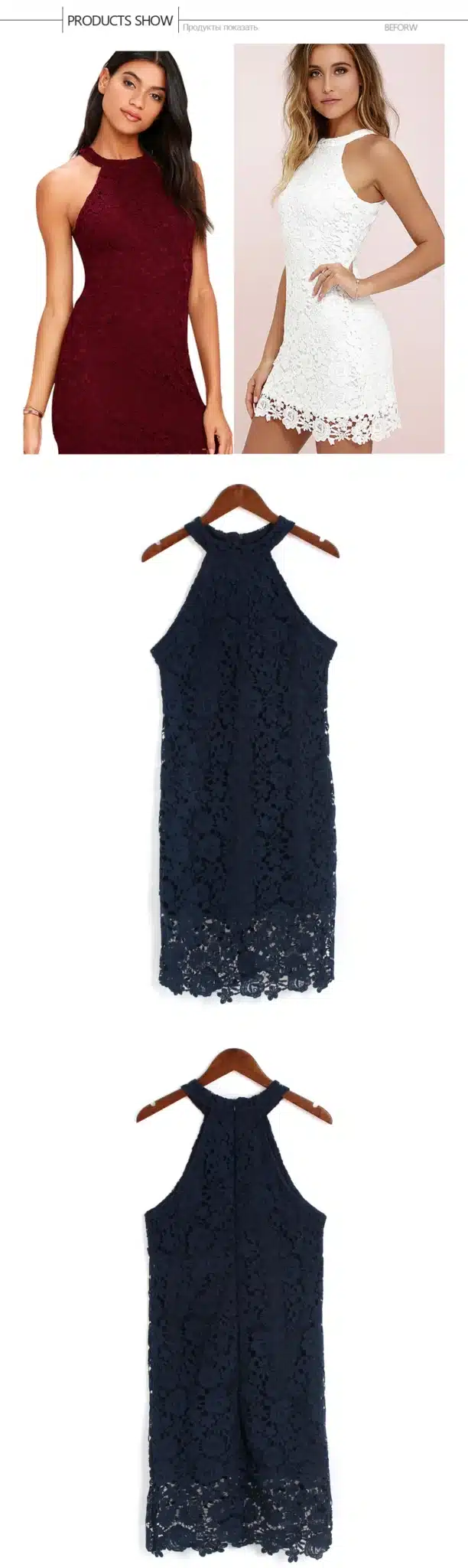 BEFORW Summer Lace Dress Women Fashion Office Vintage Dresses White Blue Sleeveless Hanging Neck Women Clothing Vintage Dress 11