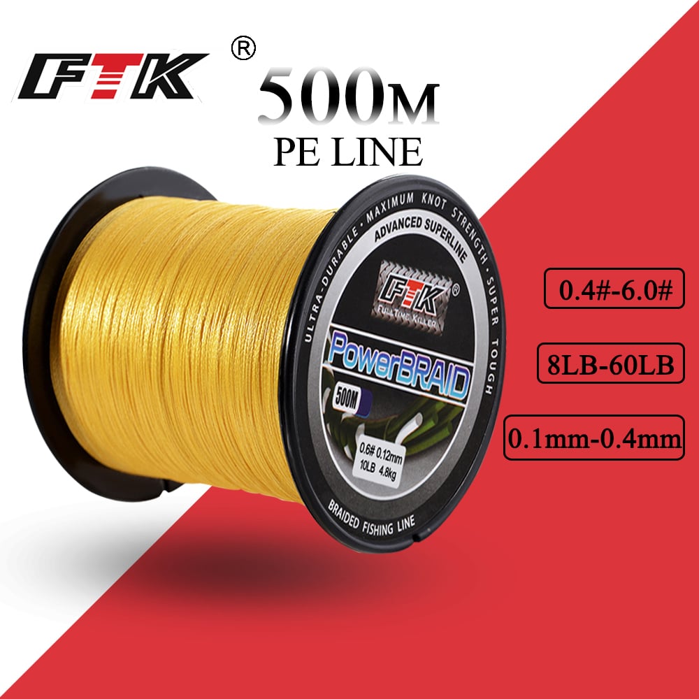 FTK 500M PE punutud õngenöör, tugevus 8-60LB, läbimõõt 0.1-0.4mm, 4-kihiline multifilament, kalapüügiks mõeldud nöör, 500 meetrit