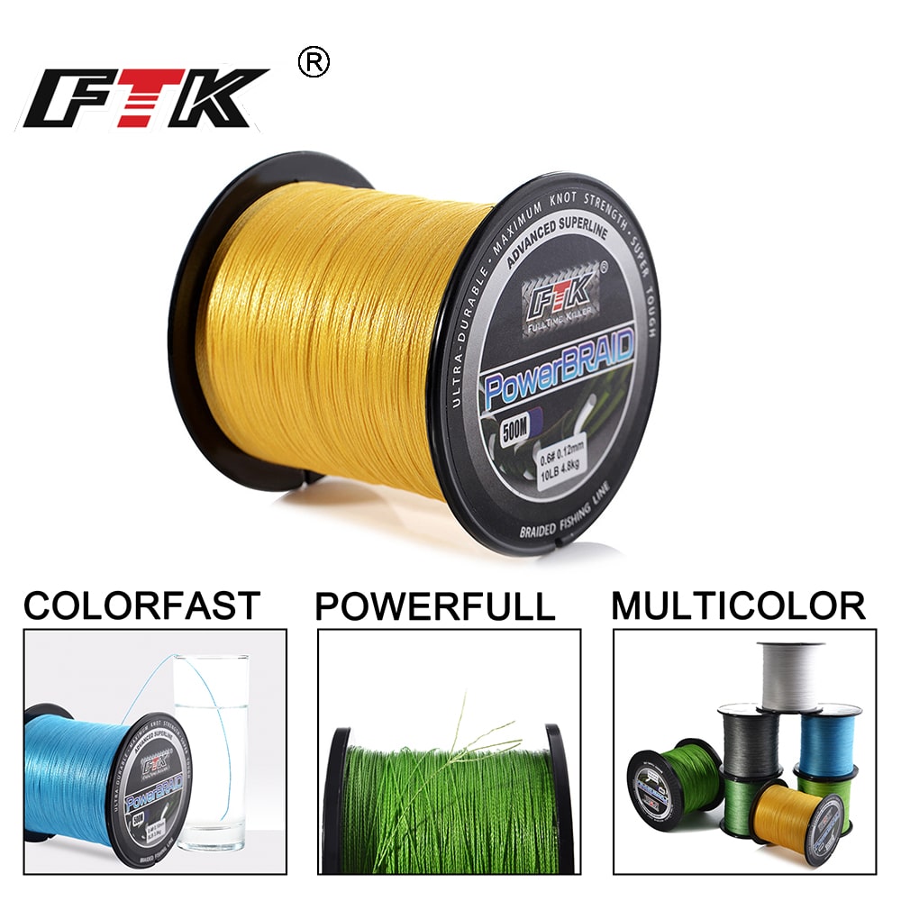 FTK 500 m PE punutud kalastusnöör, 8-60LB, 0.1-0.4 mm, 4-säiemeline multifilament, tugev ja vastupidav kalastusliin.