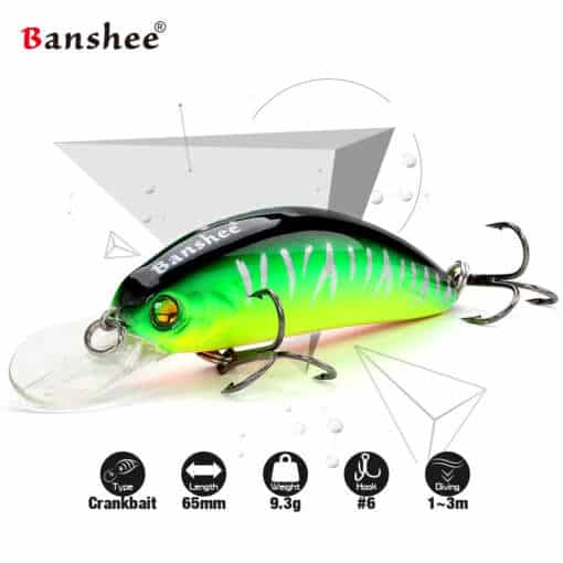 Banshee 65mm 9.3g kahe konksuga landid, hõljuv vobler, madalal sukelduv crankbait, ideaalne forelli ja ahvena püügiks.