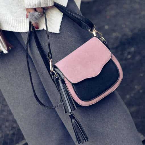 Stiilsed kahevärvilised crossbody kotid naistele, retro lihtsa klapiga ja narmastega kaunistustega õlakotid.