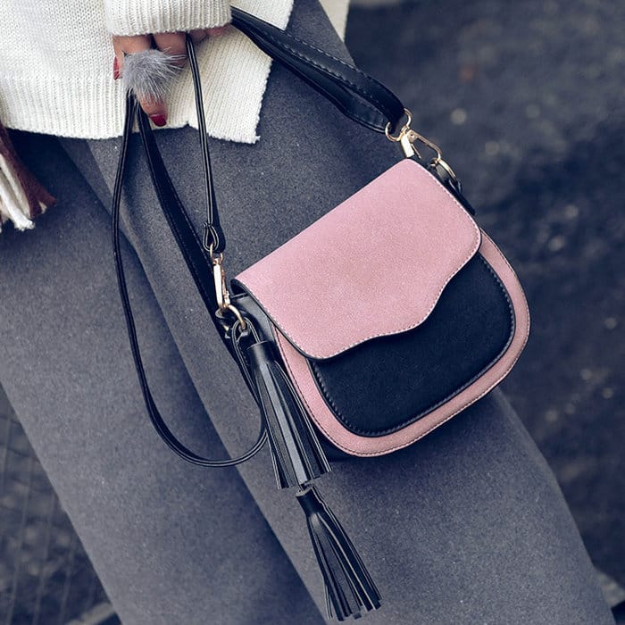 Stiilsed kahevärvilised crossbody kotid naistele, retro lihtsa klapiga ja narmastega kaunistustega õlakotid.