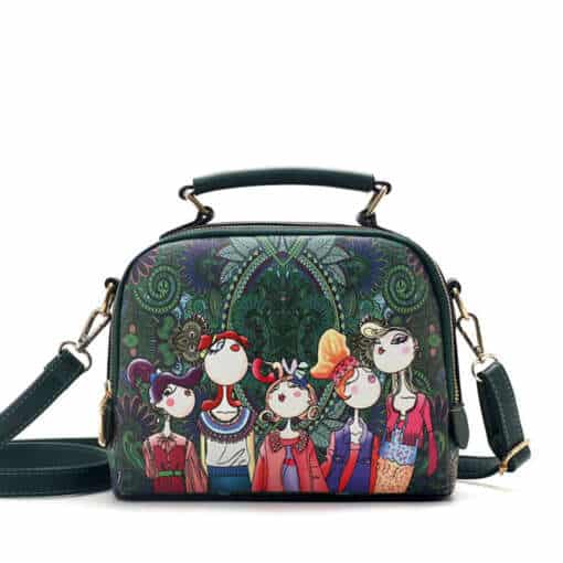YQYDER 2017 disaineri luksusbrändi kõrgekvaliteediline rohelise karikatuuriga naiste PU nahast crossbody kott.