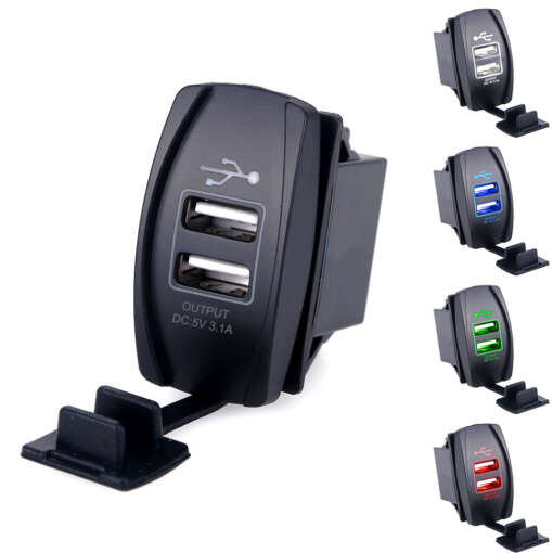 Universaalne veekindel kahe USB pordiga autolaadija iPhone'ile ja Samsungile, 3.1A, must värv, LED indikaatoriga.