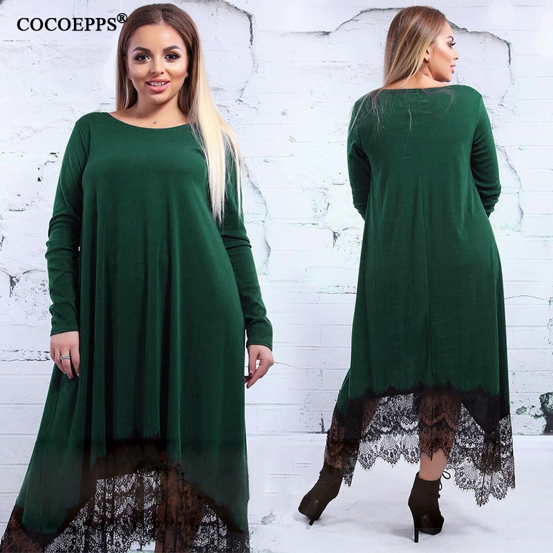 Elegantne must pitsiga ääristatud kleit, suurustes 5XL ja 6XL, sobib talviseks peoks või vabaaja kandmiseks.