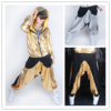 Lapsed ja täiskasvanud hiphopi tantsupüksid, laiad haaremstiilis, kuldsed ja hõbedased toonid, unisex, neoonvärvid ja lapitehnikas disain.