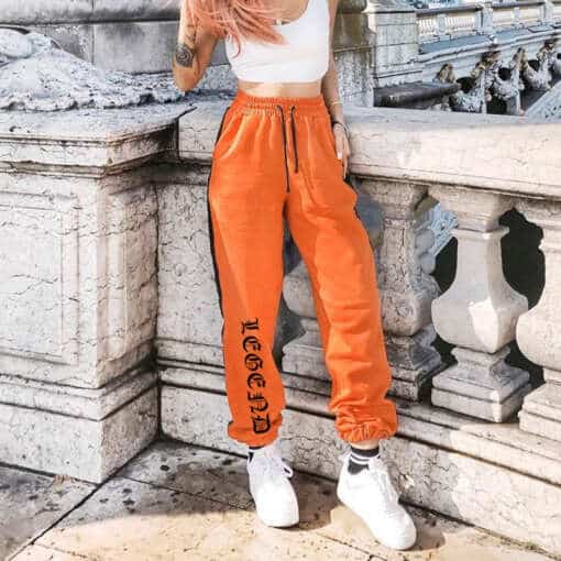 Naiste kõrge vöökohaga oranžid dressipüksid hip-hop stiilis tantsimiseks.