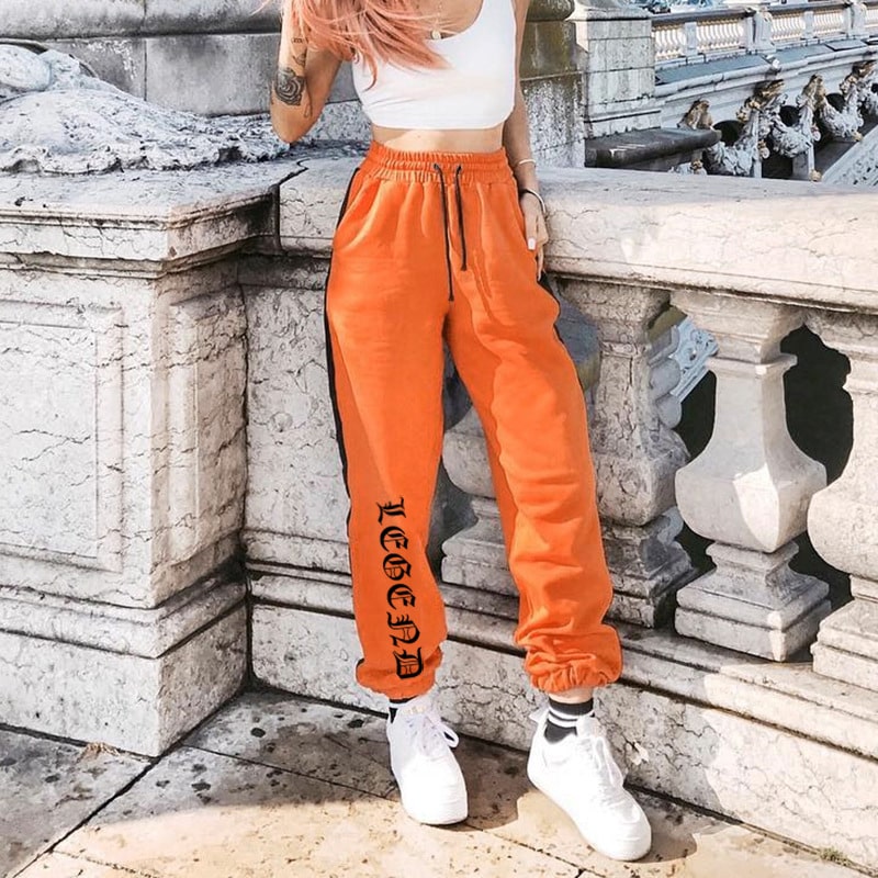 Naiste kõrge vöökohaga oranžid dressipüksid hip-hop stiilis tantsimiseks.