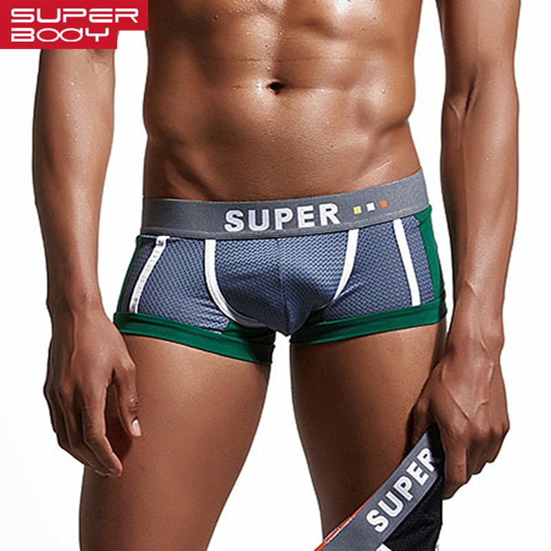 Bokserid kirjaga "Super", meeste aluspesu, hingav võrgumaterjal, U-kujuline kumer disain, SUPERBODY 2018 kollektsioon.