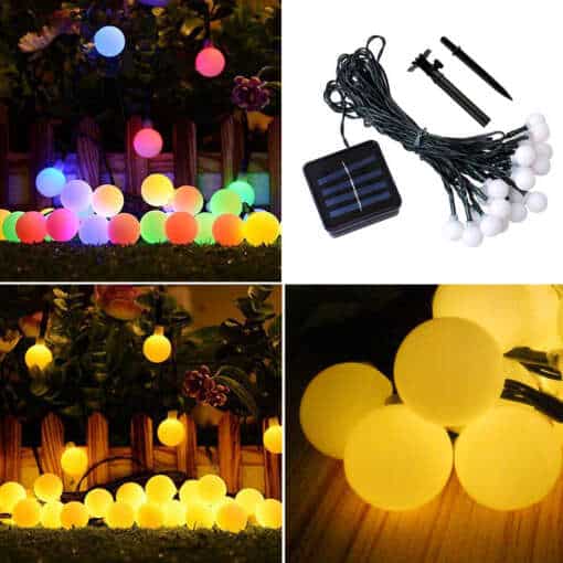 Mitmevärviline 50 LED-iga päikeseenergial laetav veekindel kuulidega valguskett sise- ja välistingimustes kasutamiseks.