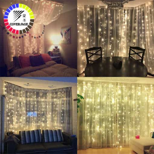 Coversage 3x3 meetri LED valguskardin jõulupärgadega, ideaalne pidude, aedade ja pulmade kaunistamiseks.