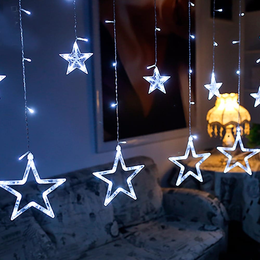 Tähekujulised LED tulukesed, soojad valged jõulukaunistused, tähekujulised LED kardinad peo dekoratsiooniks.