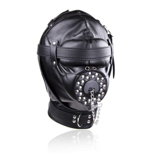 Nahast mask avatud suuga BDSM paaridele.