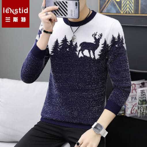 Meeste tumedates toonides kootud kampsunid, LENSTID stiilis, sügis/talv mood, slim fit muster.
