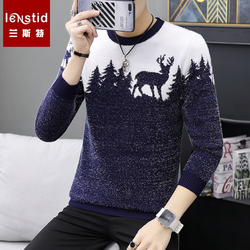 Meeste tumedates toonides kootud kampsunid, LENSTID stiilis, sügis/talv mood, slim fit muster.